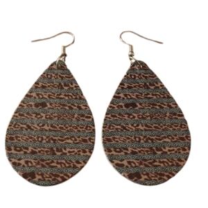Boho Leopard Cheetah Print Striped Faux Leather Teardrop Earrings